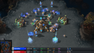 A StarCraft II match in progress